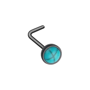 Black Bezel Set Synthetic Turquoise Stone WildKlass L-Shape Nose Ring-WildKlass Jewelry
