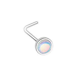Bezel Set Revo Reflecting Stone WildKlass L-Shape Nose Ring-WildKlass Jewelry