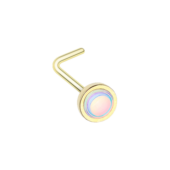 Golden Bezel Set Revo Reflecting Stone WildKlass L-Shape Nose Ring-WildKlass Jewelry