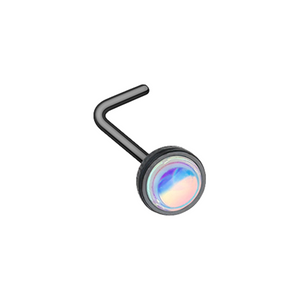 Black Bezel Set Revo Reflecting Stone WildKlass L-Shape Nose Ring-WildKlass Jewelry