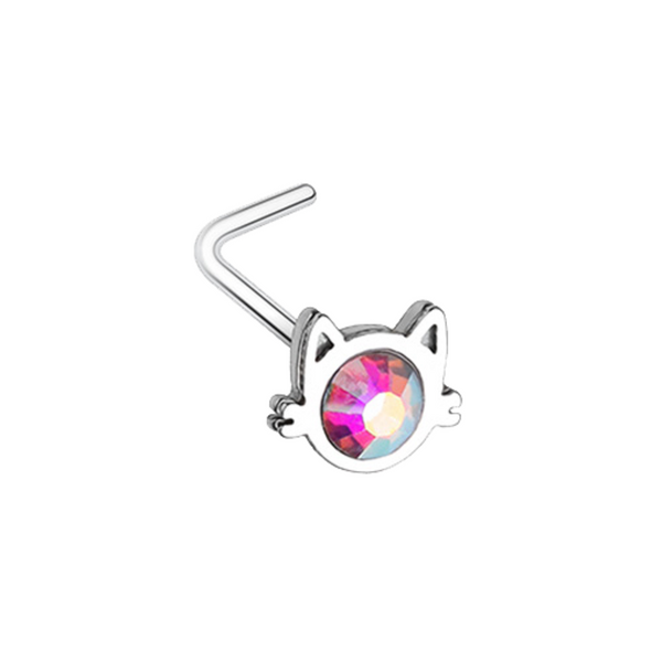 Iridescent Cat Silhouette Face WildKlass L-Shape Nose Ring-WildKlass Jewelry