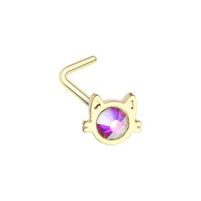 Golden Iridescent Cat Silhouette Face WildKlass L-Shape Nose Ring-WildKlass Jewelry