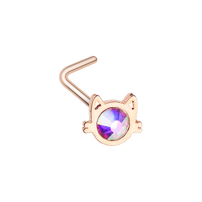 Rose Gold Iridescent Cat Silhouette Face WildKlass L-Shape Nose Ring-WildKlass Jewelry