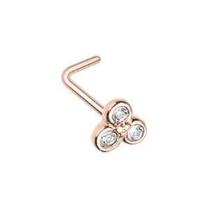 Rose Gold Bezel Trilogy WildKlass L-Shape Nose Ring-WildKlass Jewelry