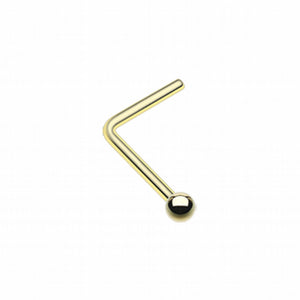 Gold PVD Ball Top L-Shaped Nose Ring-WildKlass Jewelry