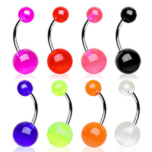 316L Surgical Steel Belly Button Ring with Two UV Coated Acrylic Balls-WildKlass Jewelry