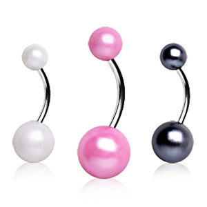 316L Surgical Steel Navel Ring with Pearl Acrylic Balls-WildKlass Jewelry
