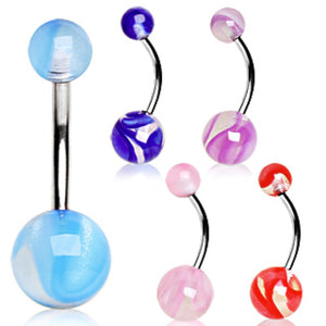 316L Surgical Steel Navel Ring with Swirl Ribbon Acrylic Balls-WildKlass Jewelry