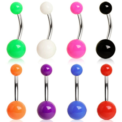 316L Surgical Steel Navel Ring with Solid UV Balls-WildKlass Jewelry