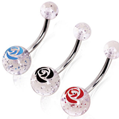 Rose Print UV Glitter Ball Navel Ring-WildKlass Jewelry