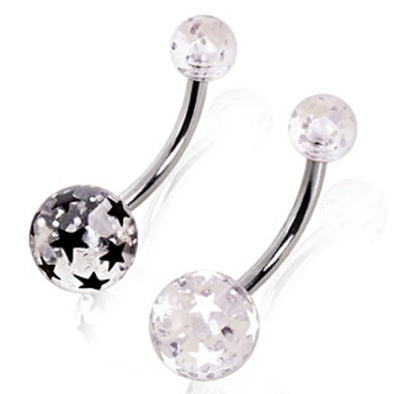 Star Print UV Glitter Ball Navel Ring-WildKlass Jewelry