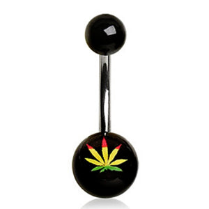 Black Pot Leaf UV Acrylic Ball Navel Ring-WildKlass Jewelry