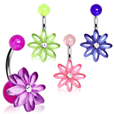 UV Acrylic Clear Gem Daisy Flower Navel Ring-WildKlass Jewelry