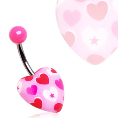 UV Acrylic Heart Print Heart Navel Ring-WildKlass Jewelry