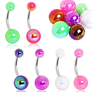 Mystic Aurora Borealis Coated UV Aclrylic Ball Navel Ring-WildKlass Jewelry