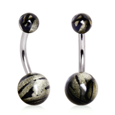 316L Navel Ring with Metallic Butterfly Wing Ribbon Swirl Acrylic Balls-WildKlass Jewelry