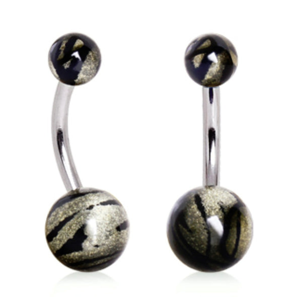 316L Navel Ring with Metallic Butterfly Wing Ribbon Swirl Acrylic Balls-WildKlass Jewelry