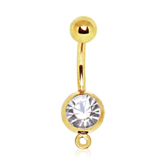 Gold Plated Press Fit CZ Navel Ring with a Ring to Attach Dangle-WildKlass Jewelry