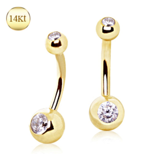 14Kt Yellow Gold Navel Ring with Gemmed Ball-WildKlass Jewelry