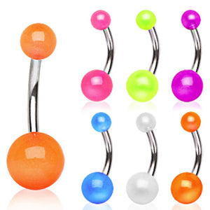 316L Surgical Steel Belly Button Ring with Two Glow in the Dark Balls-WildKlass Jewelry