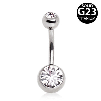 Grade 23 Solid Titanium Navel Ring with CZ Balls-WildKlass Jewelry