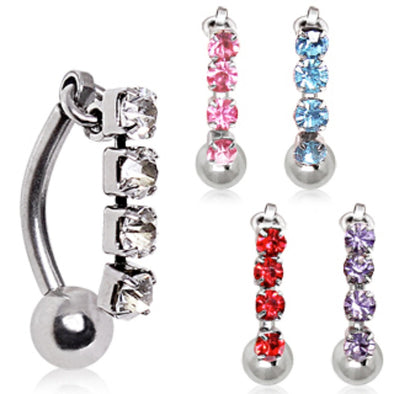 316L Surgical Steel Top Down Navel Ring with Four Round CZs-WildKlass Jewelry