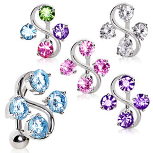 316L Surgical Steel Top Down Navel Ring with Four Round CZs on Vine-WildKlass Jewelry