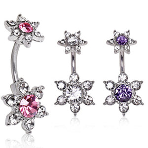 316L Surgical Steel Dual Flower Navel Ring-WildKlass Jewelry