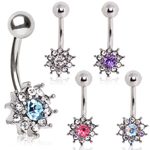 316L Surgical Steel Multi CZ Flower Navel Ring-WildKlass Jewelry