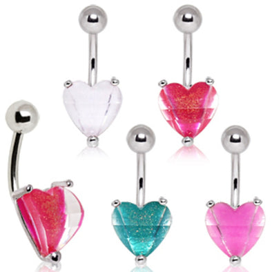 316L Surgical Steel Heart Epoxy Stone Navel Ring-WildKlass Jewelry