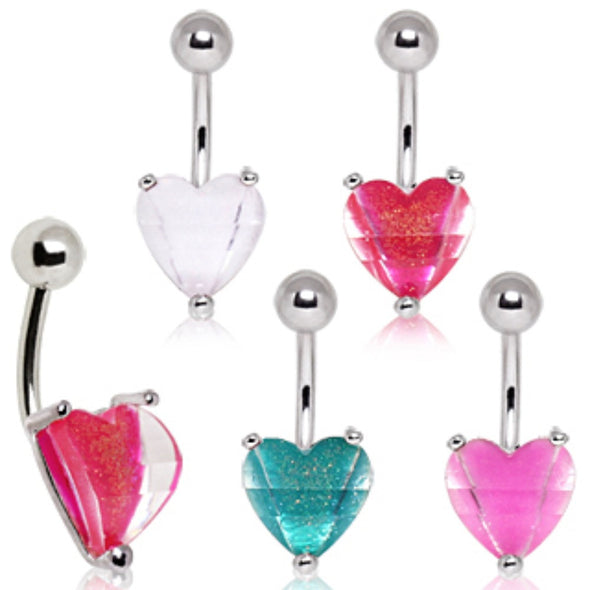 316L Surgical Steel Heart Epoxy Stone Navel Ring-WildKlass Jewelry
