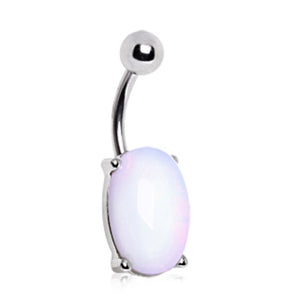 316L Surgical Steel Prong Set Opal Stone Navel Ring-WildKlass Jewelry