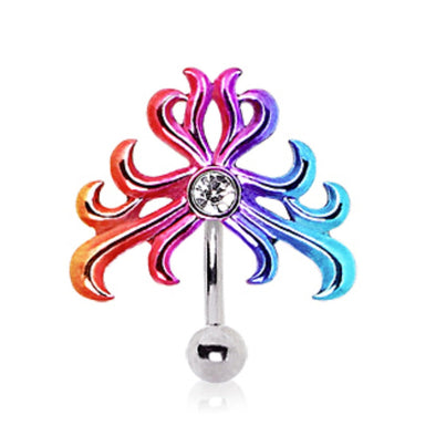 316L Surgical Steel Top Down Rainbow Tribal Logo Navel Ring - Style 2-WildKlass Jewelry