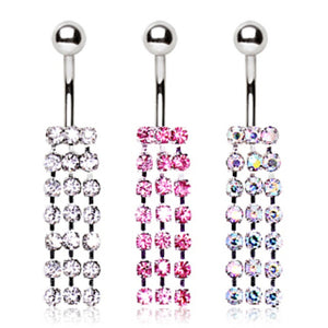 316L Surgical Steel Multi CZ Tassel Navel Ring-WildKlass Jewelry