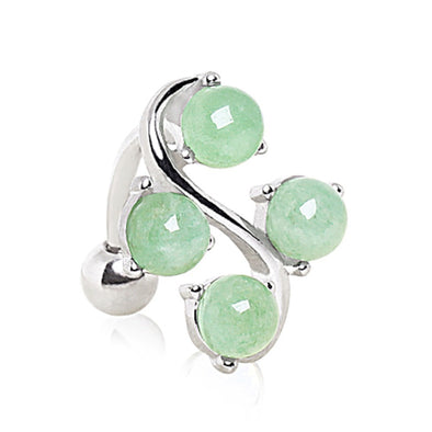 316L Surgical Steel Top Down Navel Ring with Four Round Jade Stones on Vine-WildKlass Jewelry
