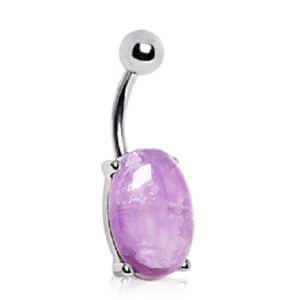 316L Surgical Steel Prong Set Amethyst Stone Navel Ring-WildKlass Jewelry