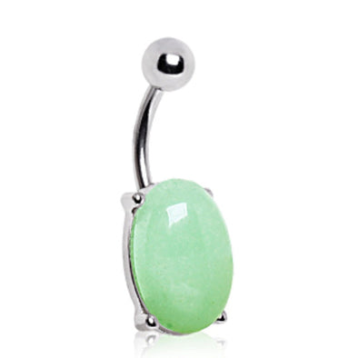316L Surgical Steel Prong Set Jade Stone Navel Ring-WildKlass Jewelry