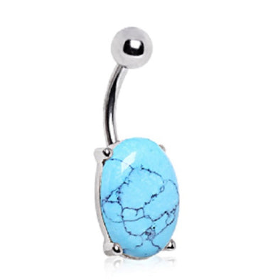 316L Surgical Steel Prong Set Turquoise Stone Navel Ring-WildKlass Jewelry