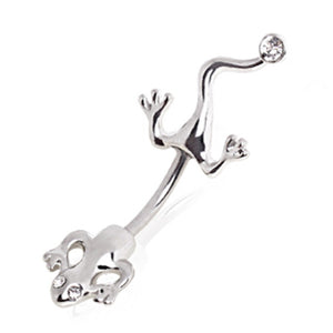 316L Surgical Steel Lizard Navel Ring with Clear CZ on Tail-WildKlass Jewelry