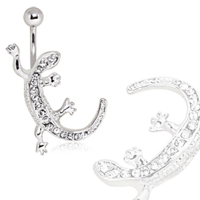 316L Surgical Steel CZ Paved Lizard Navel Ring-WildKlass Jewelry