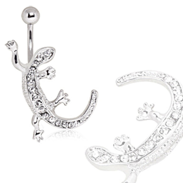 316L Surgical Steel CZ Paved Lizard Navel Ring-WildKlass Jewelry