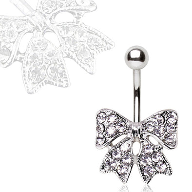 316L Navel Ring with CZ Ribbon Bow-WildKlass Jewelry