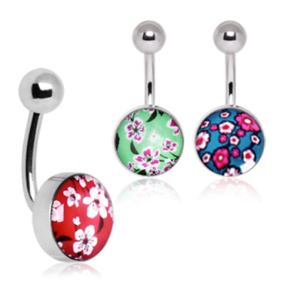 316L Surgical Steel Cherry Blossom Navel Ring-WildKlass Jewelry