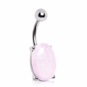 316L Surgical Steel Prong Set Rose Quartz Stone Navel Ring-WildKlass Jewelry