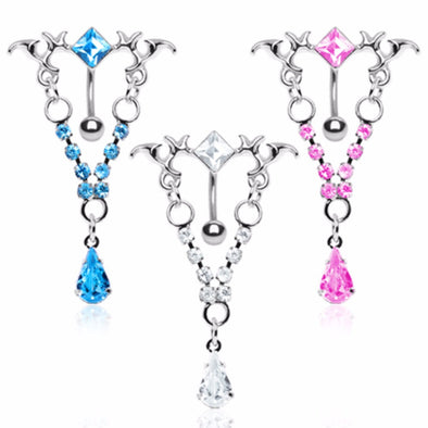 316L Surgical Steel Gemmed Tribal Chandelier Top Down Navel Ring-WildKlass Jewelry