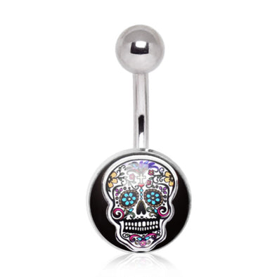 316L Surgical Steel Intricate Sugar Skull Navel Ring-WildKlass Jewelry