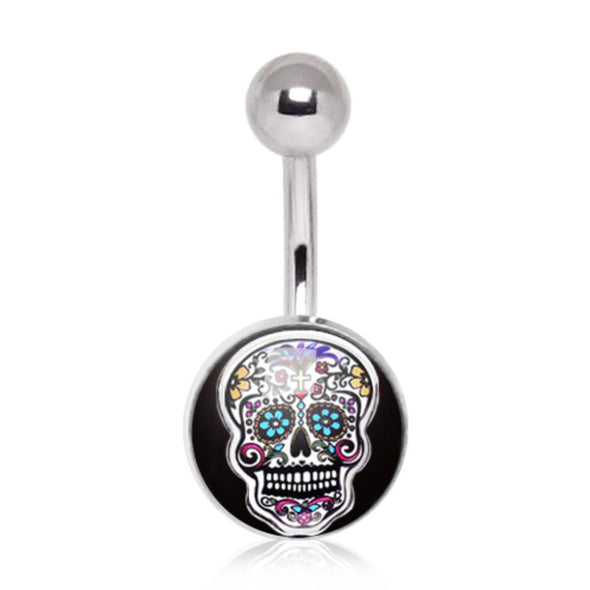 316L Surgical Steel Intricate Sugar Skull Navel Ring-WildKlass Jewelry