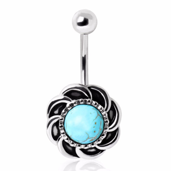 316L Surgical Steel Antique Turquoise Burst Navel Ring-WildKlass Jewelry