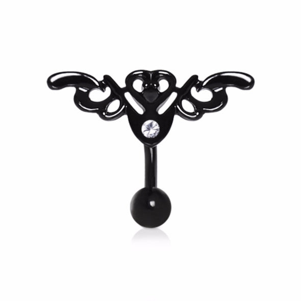 Tribal Winged Heart with Gem Black Top Down Navel Ring-WildKlass Jewelry