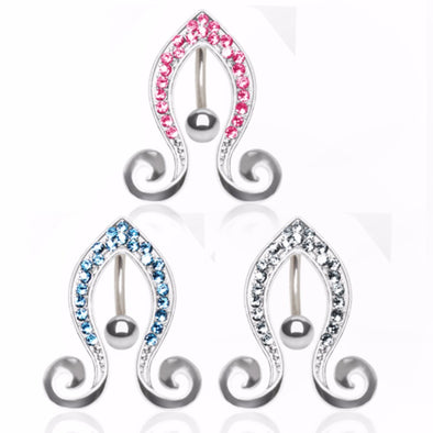 316L Surgical Steel Gemmed Curved Top Down Navel Ring-WildKlass Jewelry